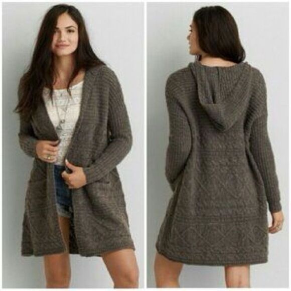 American Eagle Outfitters Brown Long  Open Front Cardigan Sweater Women's Size M - Picture 2 of 12